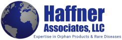 Haffner Associates logo with a globe and title Haffner Associates and subtitle Expertise in Orphan Products and Rare Diseases